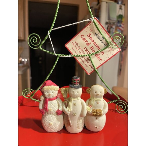 HALLMARK Christmas Tree Card/Photo Holder Display 3 Snowman Green Metal Wire 12" - Picture 13 of 13